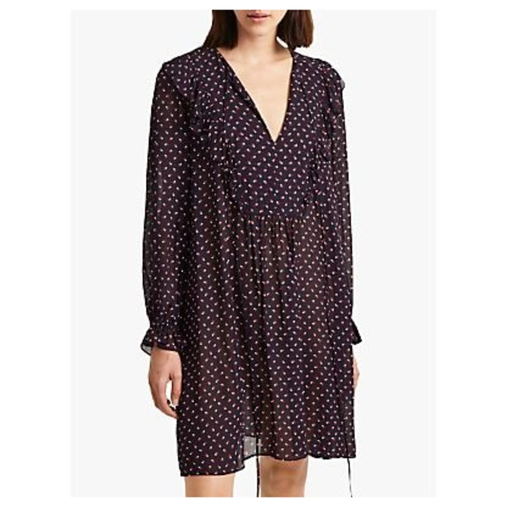 French Connection Fleur Belted Long Sleeve Dress, Utility Blue Multi