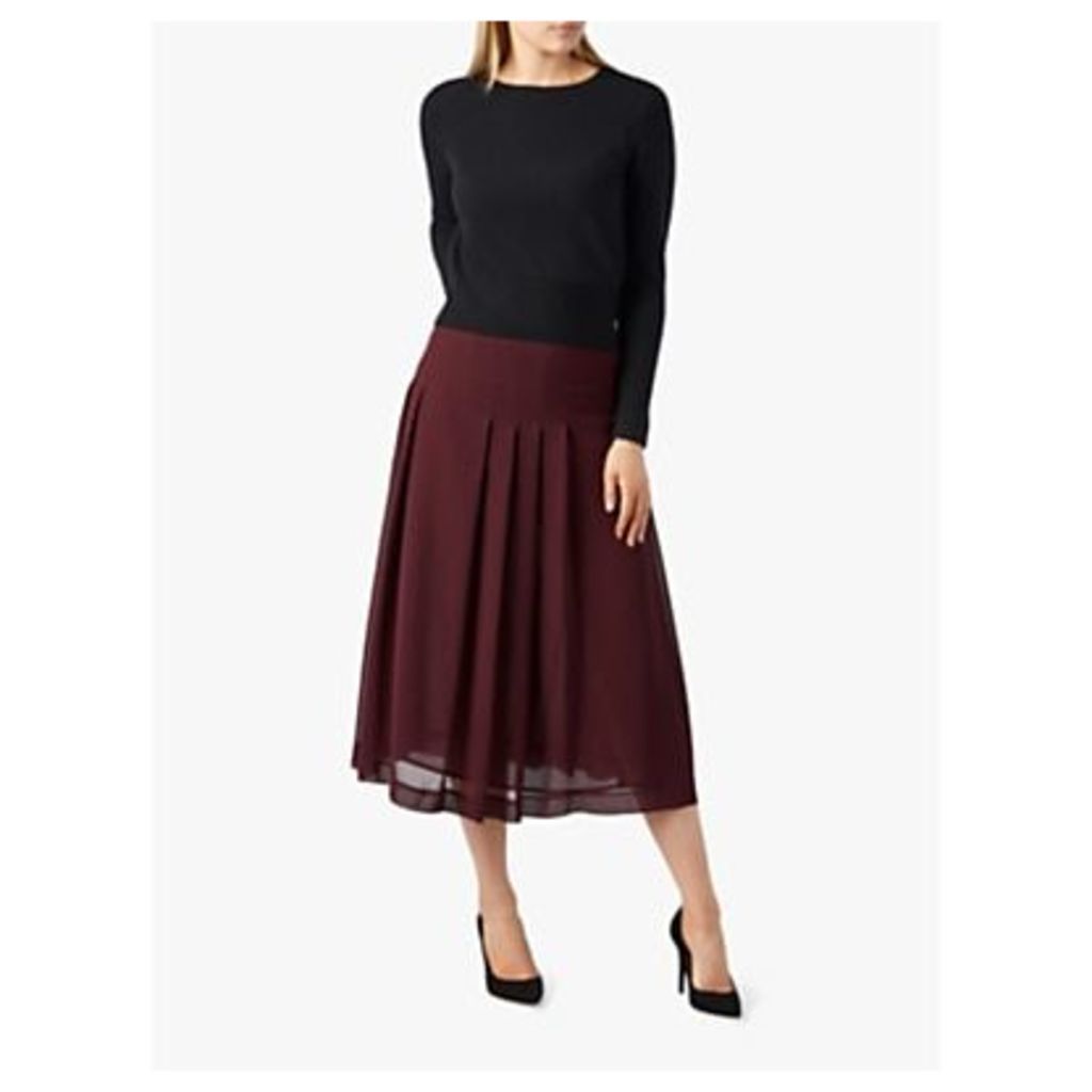 Pure Collection Soft Pleat Skirt, Burgundy