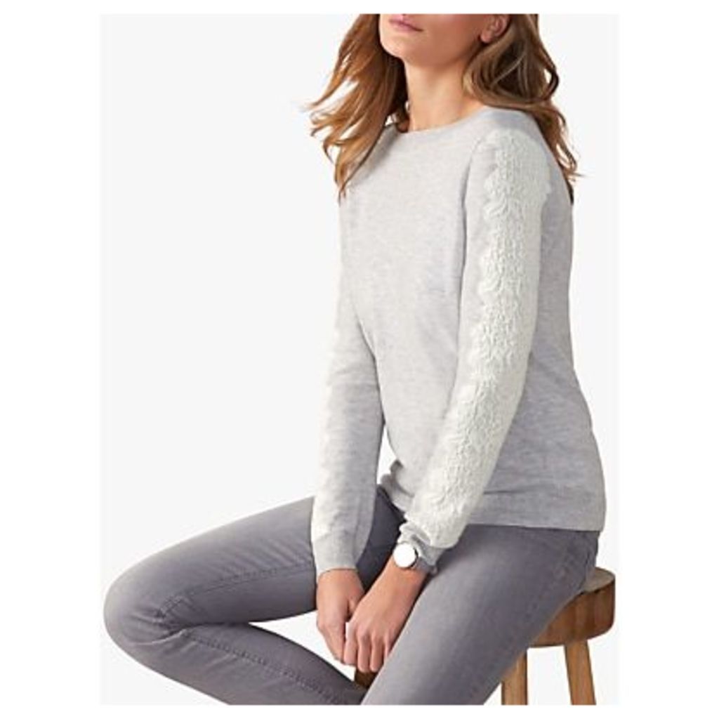 Pure Collection Lace Detail Jumper, Grey/White