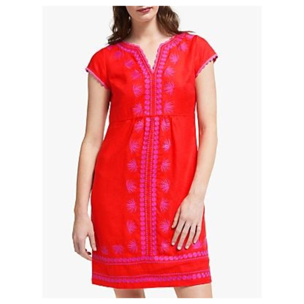 Boden Bea Linen Embroidered Dress, Red Pop