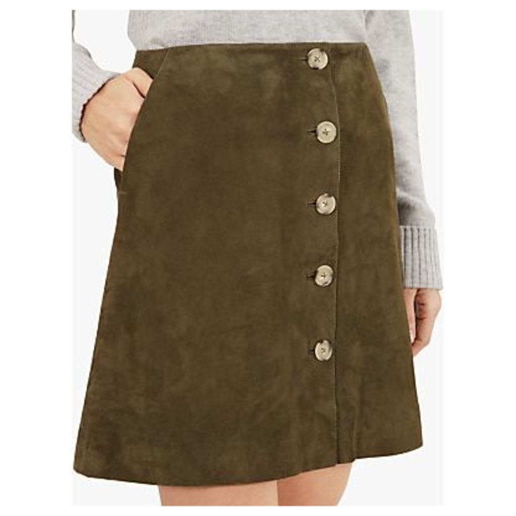 Jaeger Suede Button Detail Skirt, Green