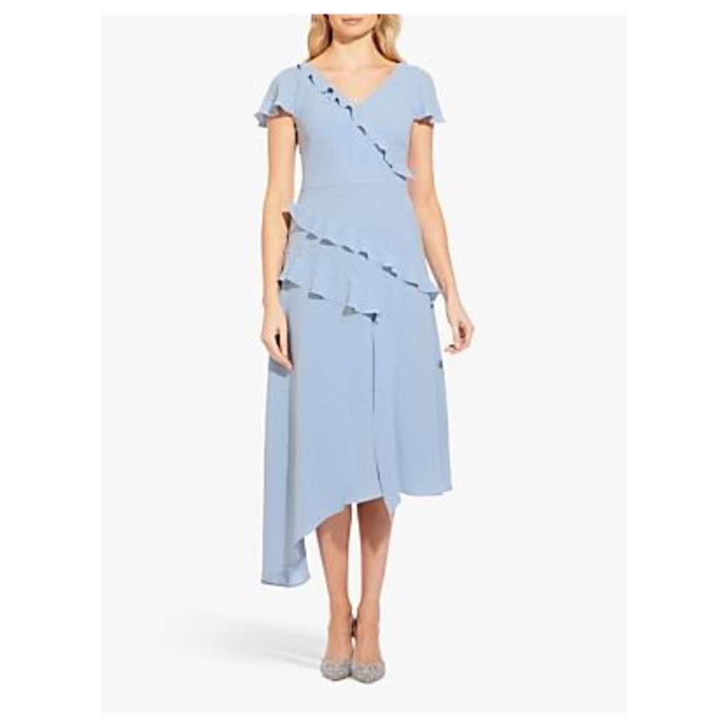 Adrianna Papell Gauzy Crepe Frill Detail Dress, Blue Mist