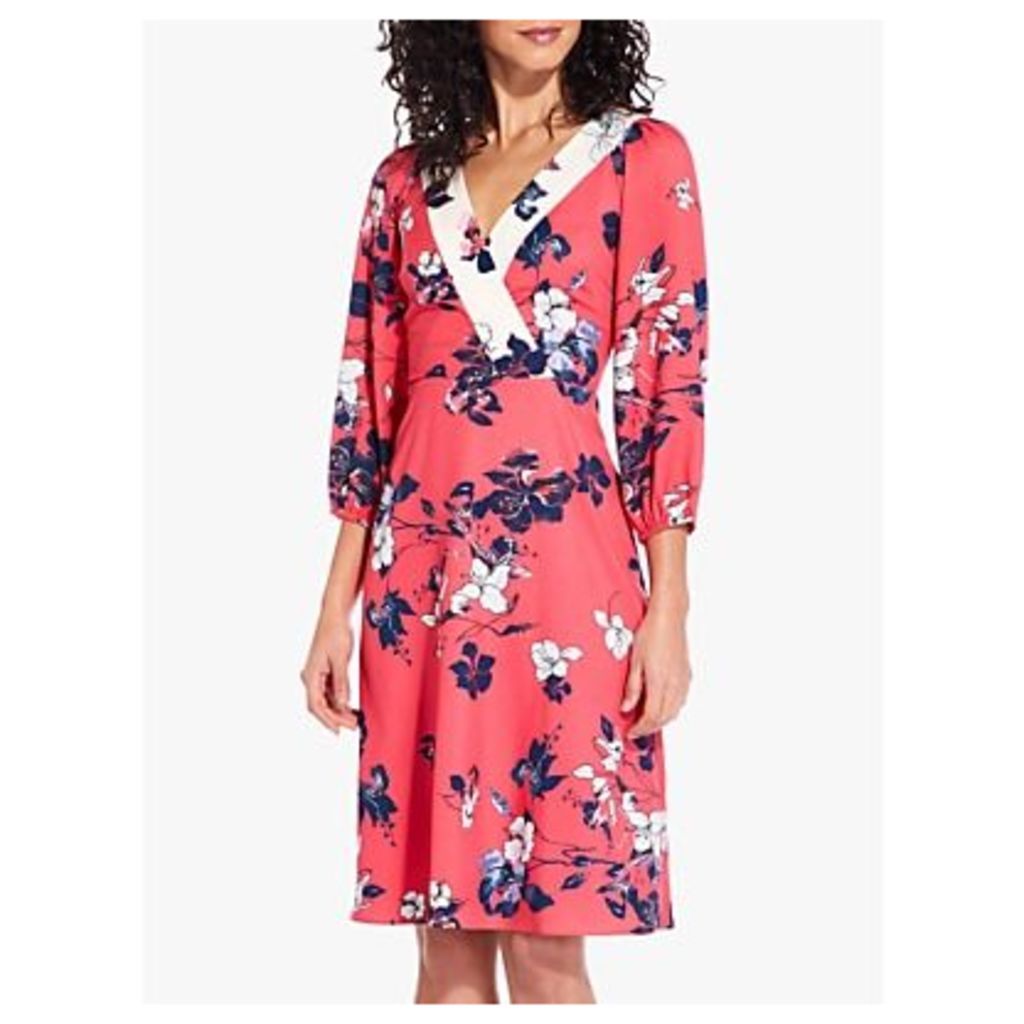 Adrianna Papell Etched Blooms Floral Print Dress, Red/Ivory/Multi