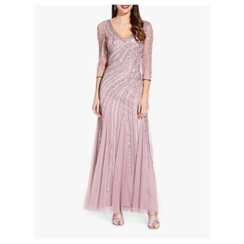 Adrianna Papell Long Beaded Dress, Dusted Petal