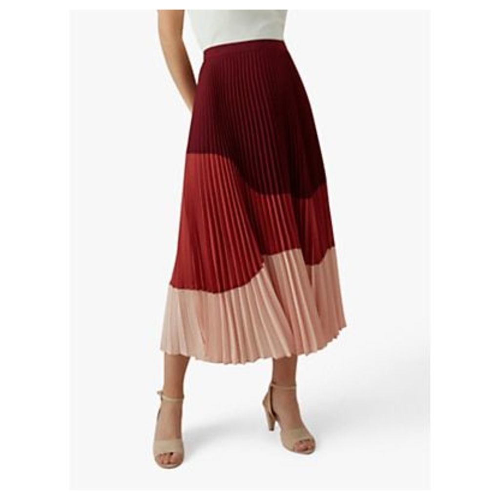 Karen Millen Tonal Pleated Skirt, Red/Pink