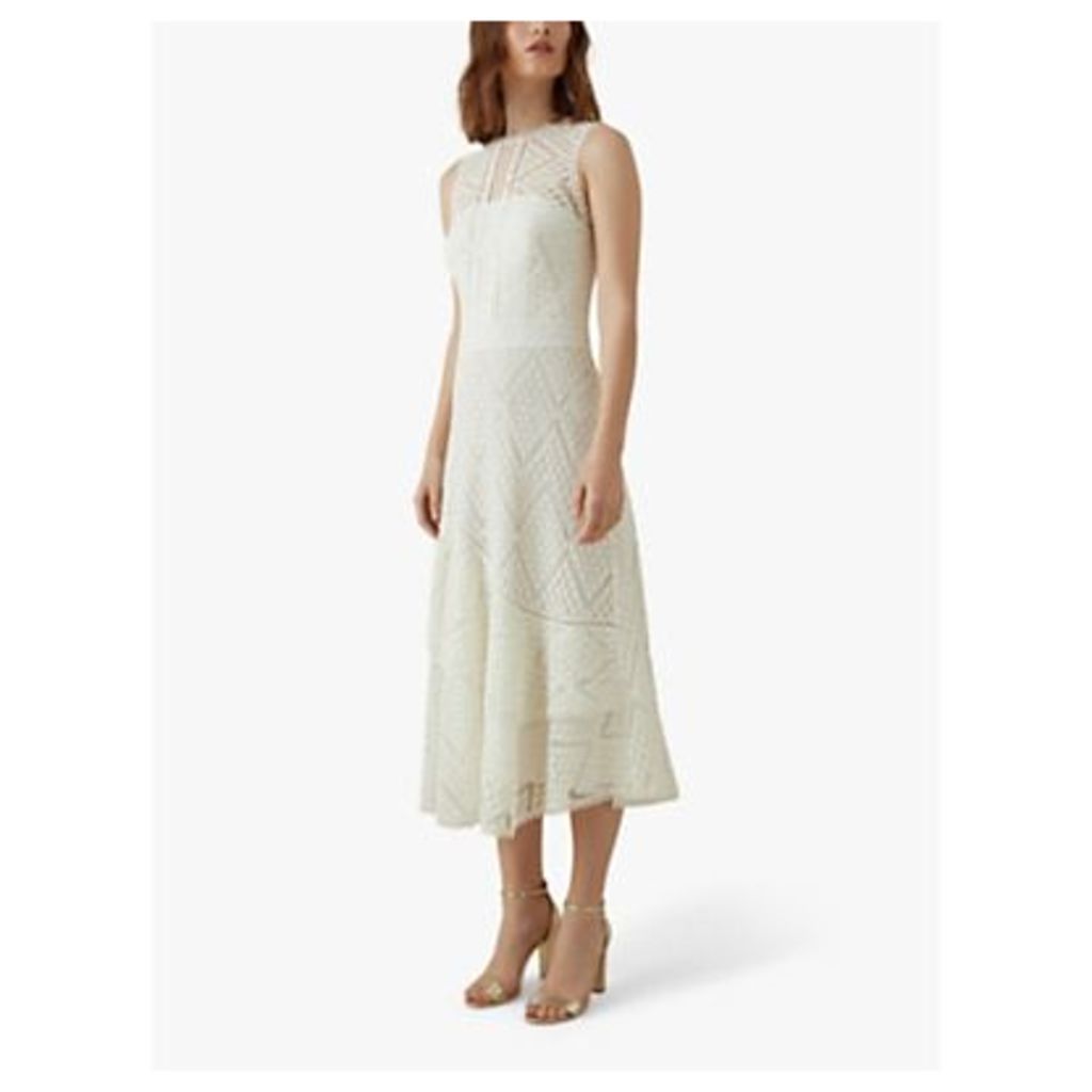 Karen Millen Chevron Lace Midi Dress, White