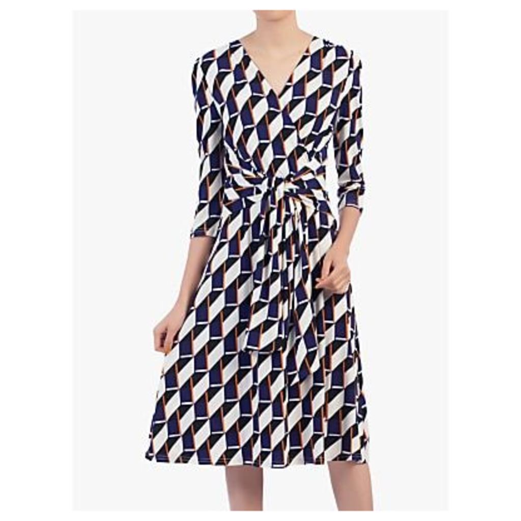 Wrap Front Belted Dress, Navy/Multi