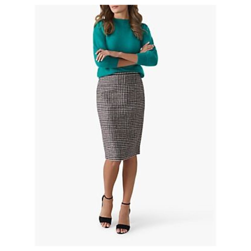 Pure Collection Wool Pencil Skirt, Black/White Check
