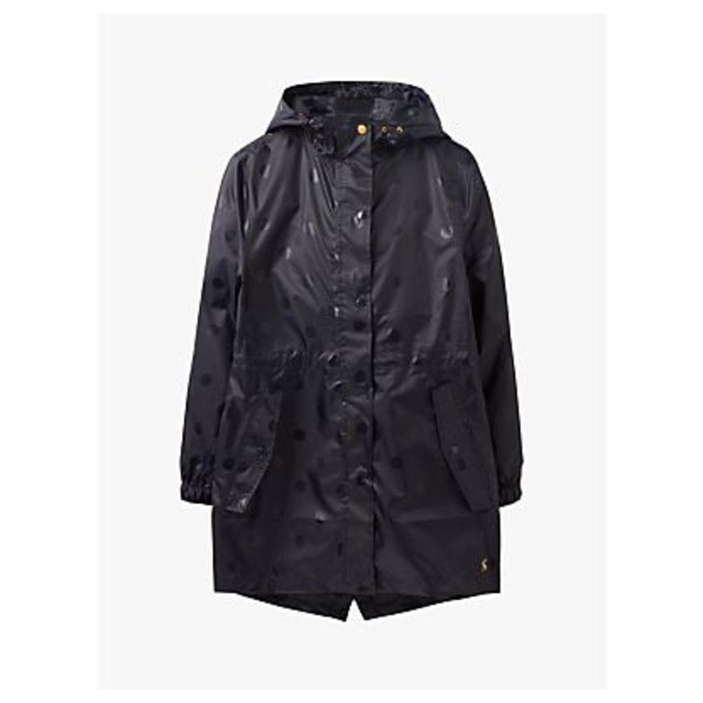 Joules Golightly Pack-Away Waterproof Glossy Spot Print Coat, Black