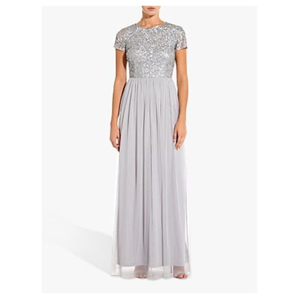 Adrianna Papell Sequin Tulle Maxi Dress, Bridal Silver