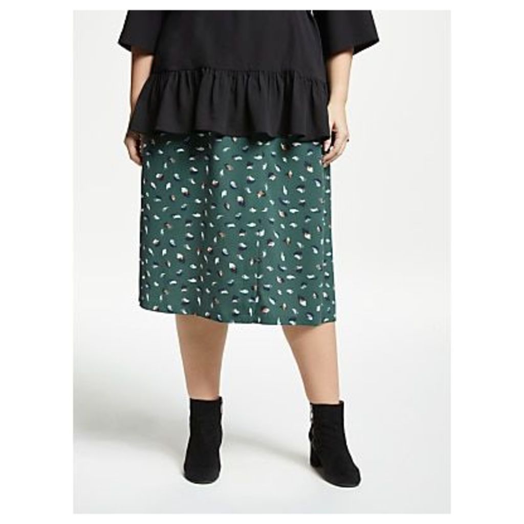 JUNAROSE Curve Abstract Blur Print Skirt, Forest Green