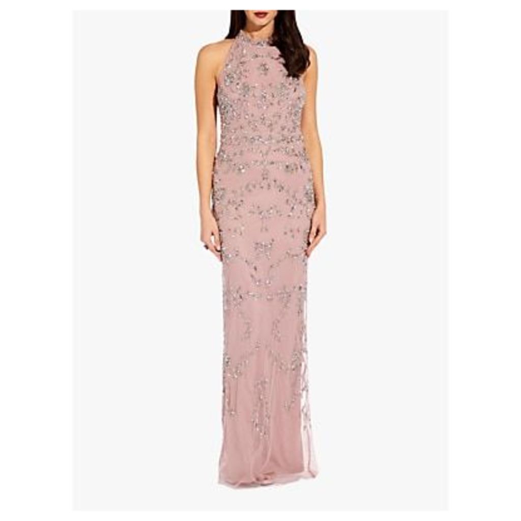 Adrianna Papell Beaded Halter Dress, Dusted Petal Pink