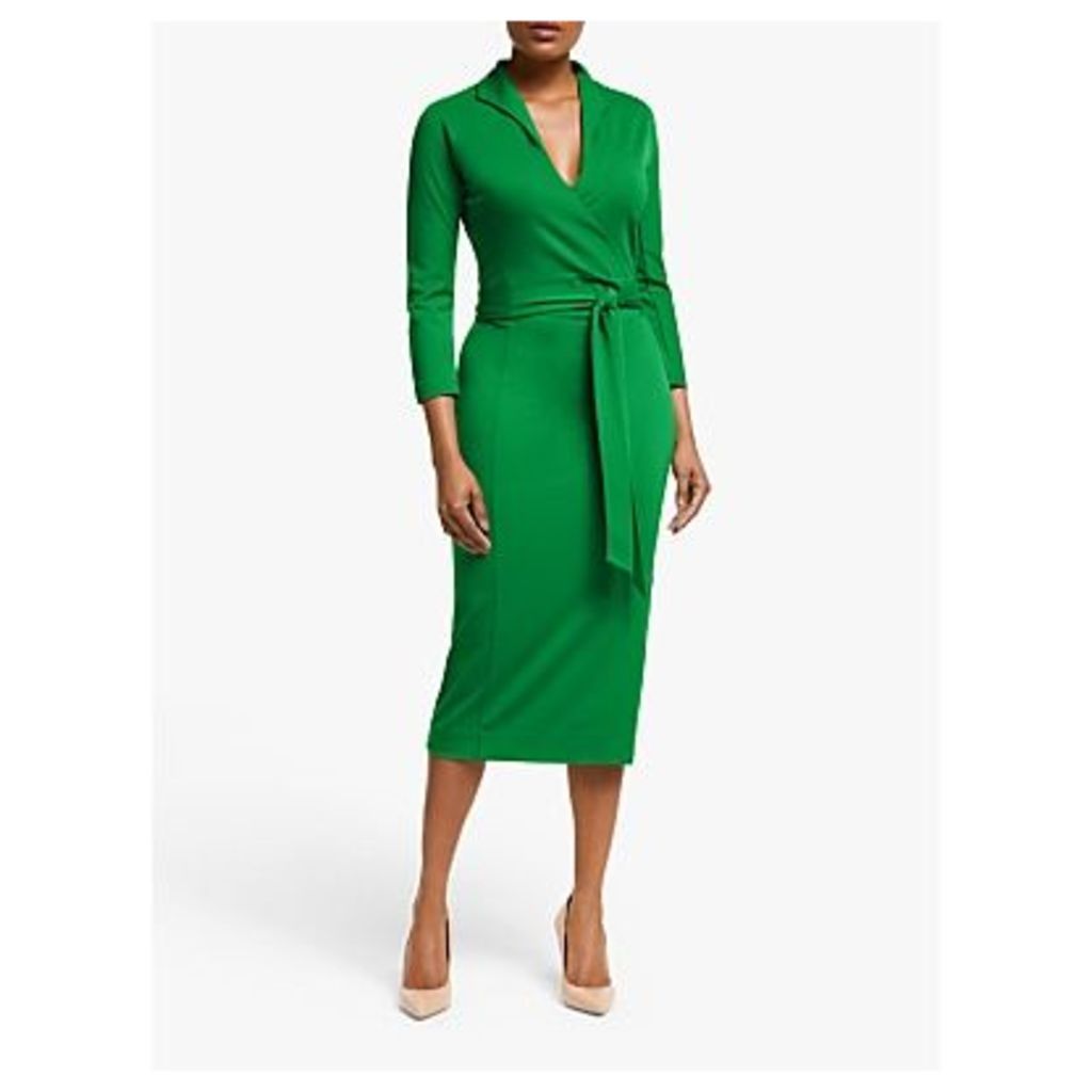 Winser London Wrap Over Pencil Dress, Emerald Green