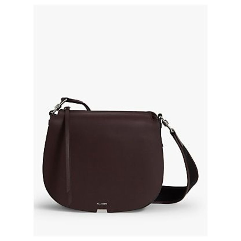AllSaints Darcy Round Leather Crossbody Bag, Bordeaux Red