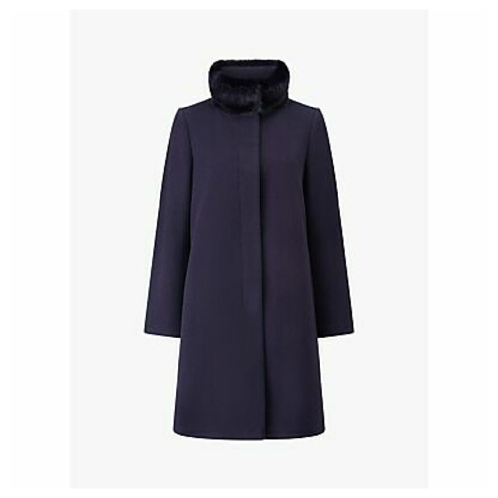 Four Seasons Fly Front Faux Fur Collar Coat