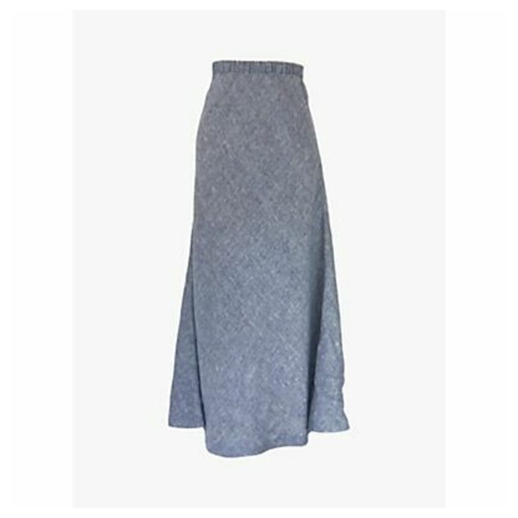 NRBY Tabby Linen A-Line Skirt, Navy/Grey Chambray