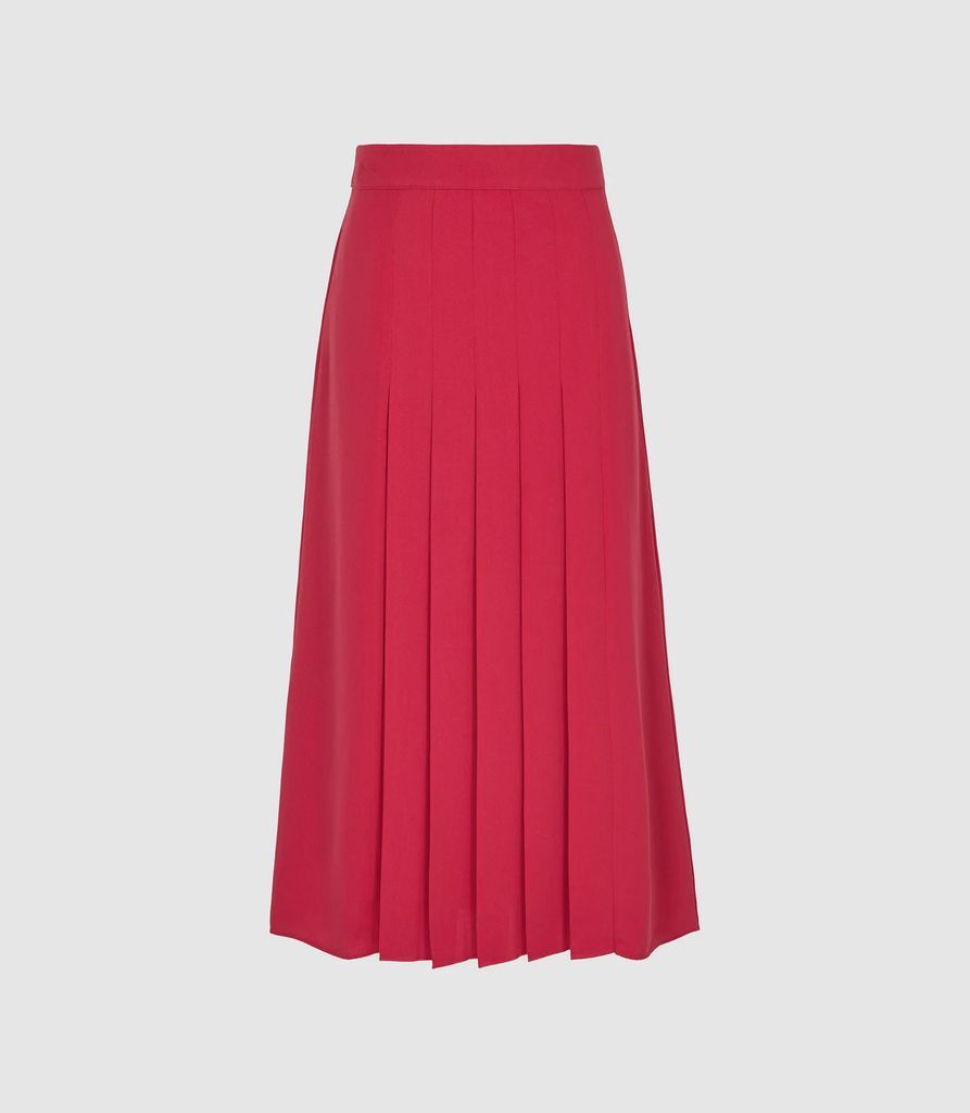 Cleona - Box Pleated Midi Skirt in Magenta, Womens, Size 4