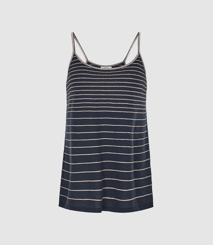 Maddy - Metallic Striped Knit Cami Top in Navy, Womens, Size XS