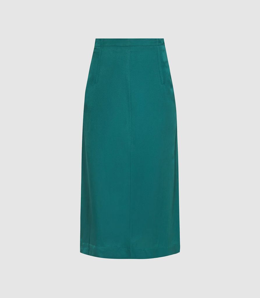Cecilia - Pleated Twill Skirt in Teal, Womens, Size 4