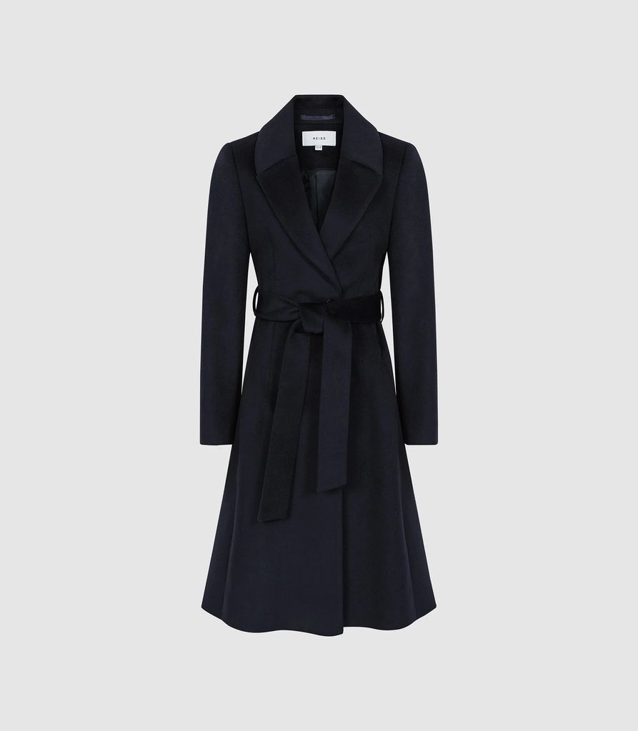 Hattie - Wool Blend Longline Coat in Navy, Womens, Size 4