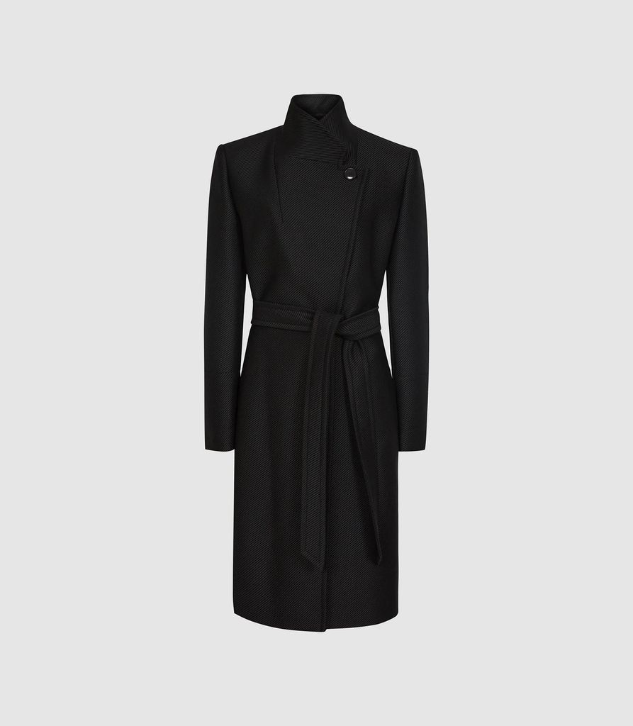 Deya - Wool Blend Belted Coat in Black, Womens, Size 4