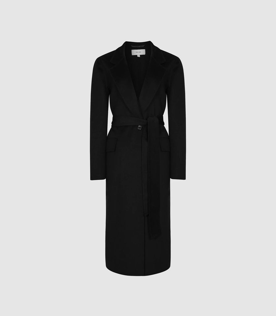 Ellie - Longline Overcoat in Black, Womens, Size 10