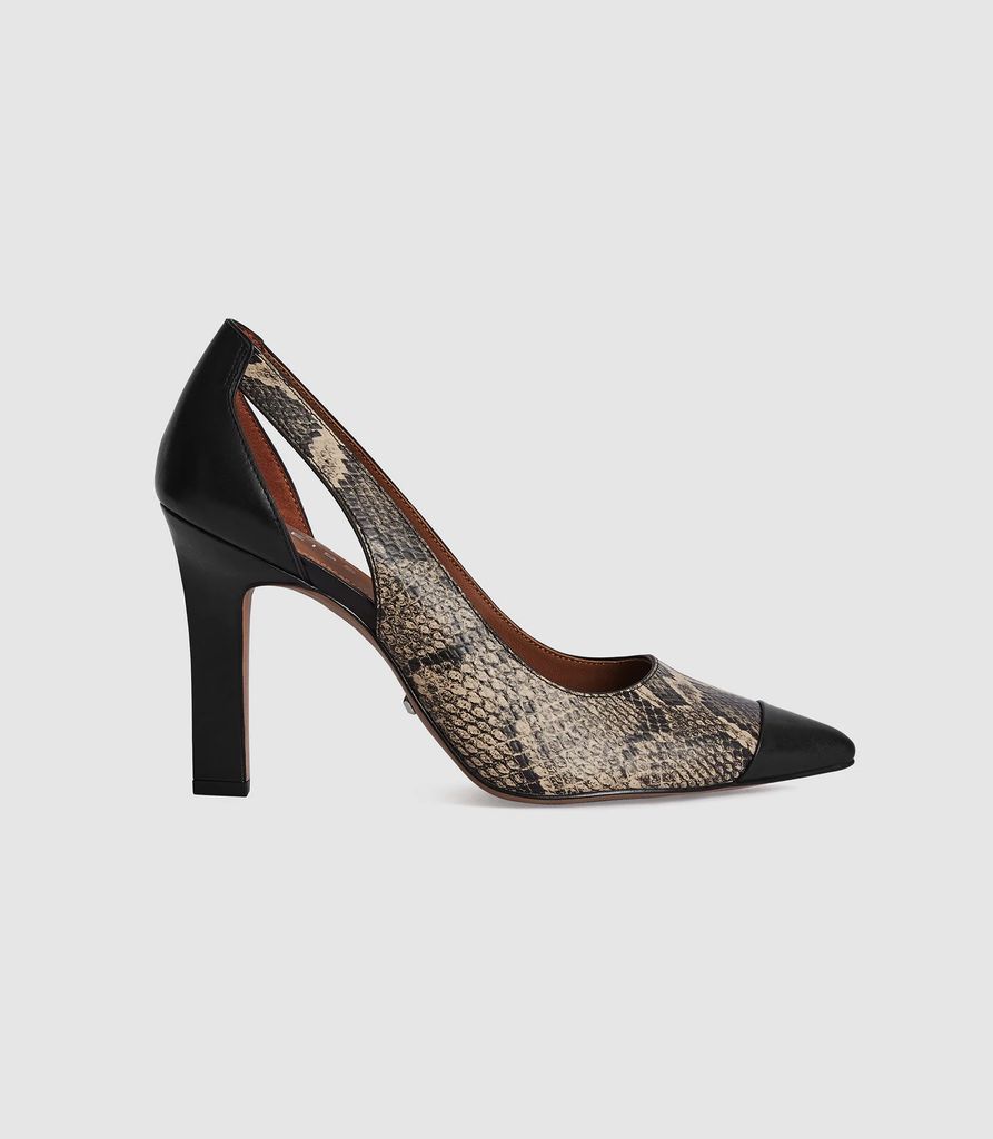 Samara - Leather Point Toe Court Shoes in Snake, Womens, Size 3