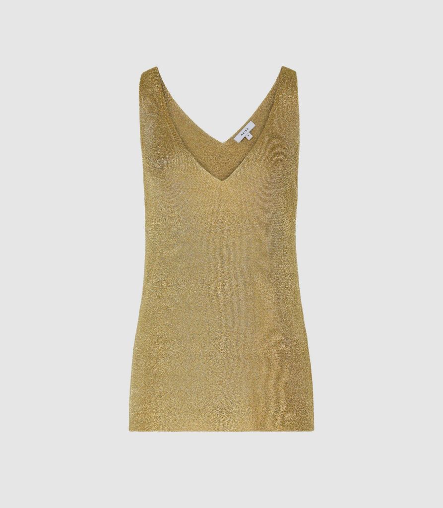 Alexis - Metallic Knitted Top in Gold, Womens, Size XS