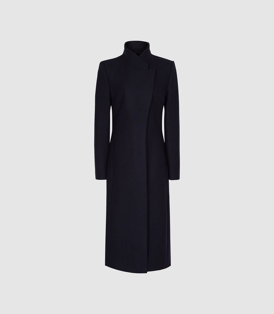 Mason - Wool Blend Longline Coat in Navy, Womens, Size 4