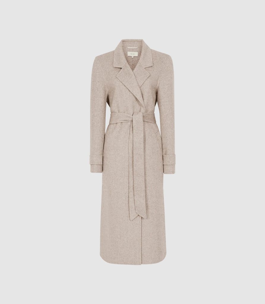 Lily - Herringbone Overcoat in Oatmeal, Womens, Size 6