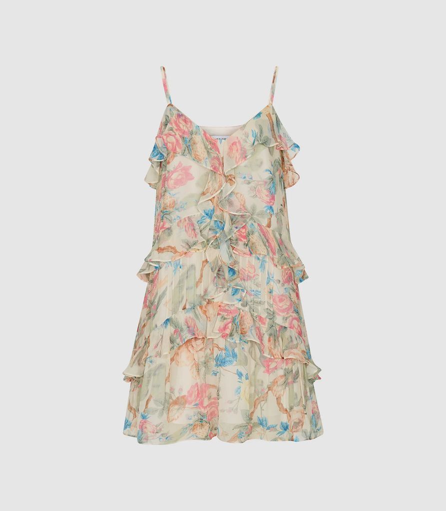 Ida - Floral-print Chiffon Mini Dress in Pink, Womens, Size 18