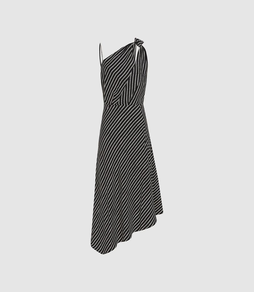 Della - Asymmetric Printed Dress in Black, Womens, Size 8