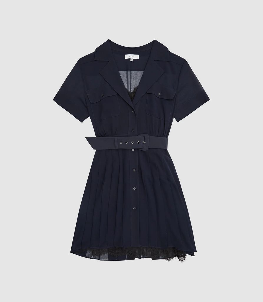Fiona - Lace Trim Utility Dress in Navy, Womens, Size 4