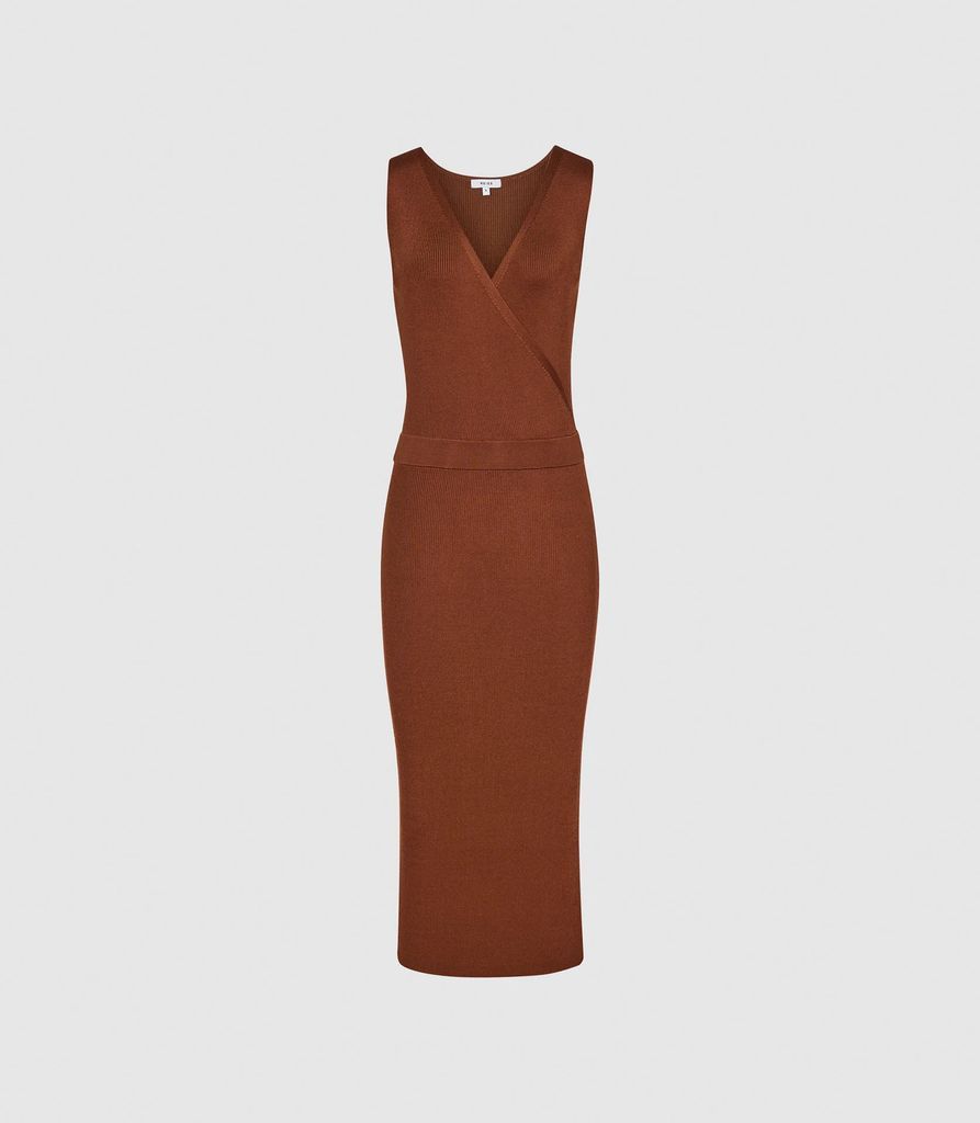 Katy - Knitted Bodycon Midi Dress in Rust, Womens, Size XS