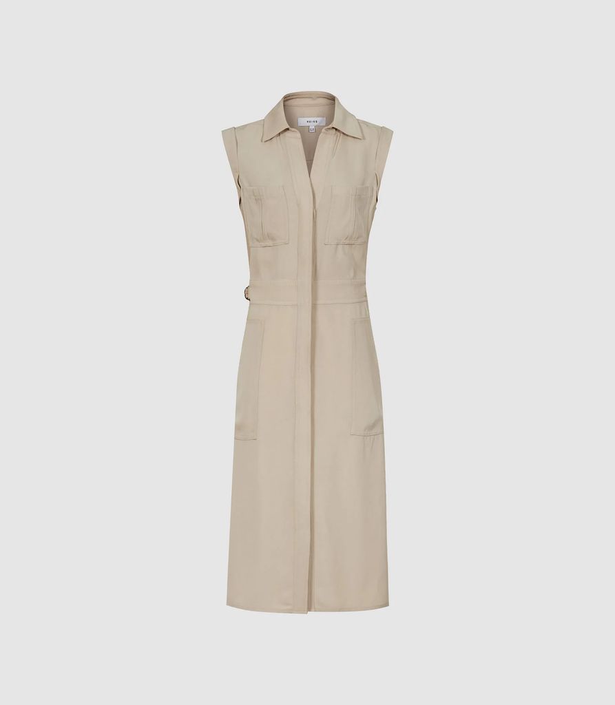 Effie - Utility Shirt Midi Dress in Stone, Womens, Size 4