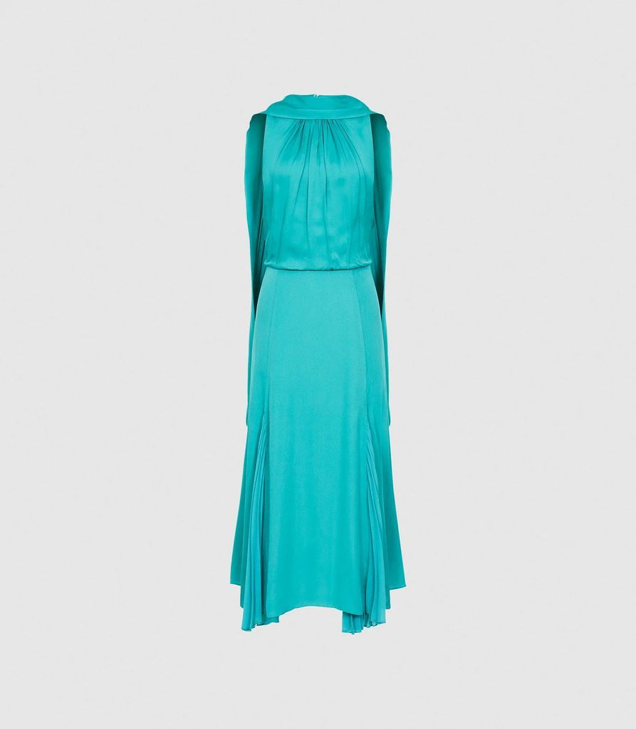 Jenna - Neck-tie Detail Midi Dress in Teal, Womens, Size 4
