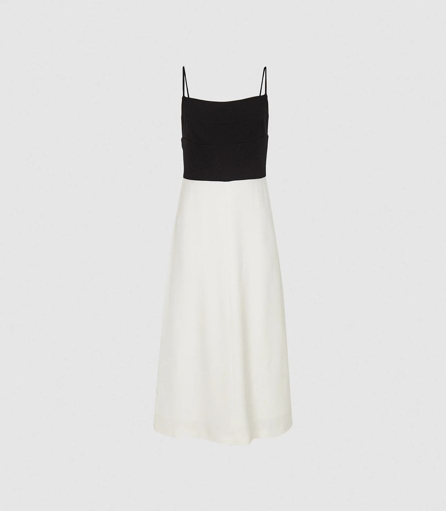 Isabella - Colour Block Midi Dress in Black/White, Womens, Size 4