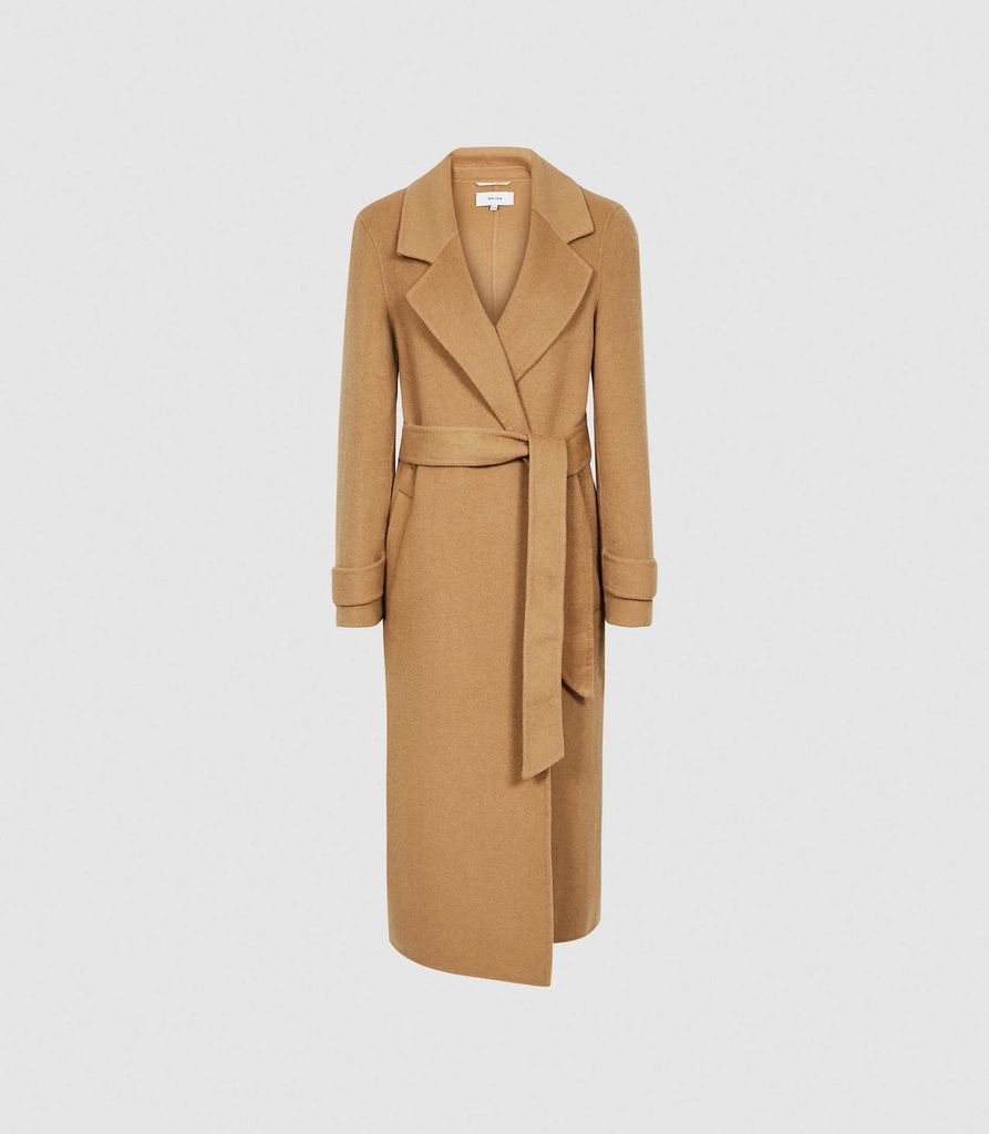 Leah - Wool Blend Longline Overcoat in Camel, Womens, Size 4