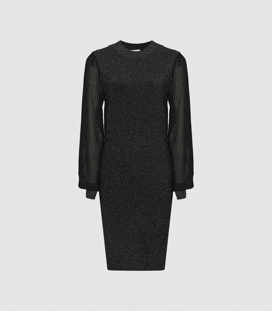 Sia - Metallic Semi-sheer Sleeve Dress in Black, Womens, Size XS