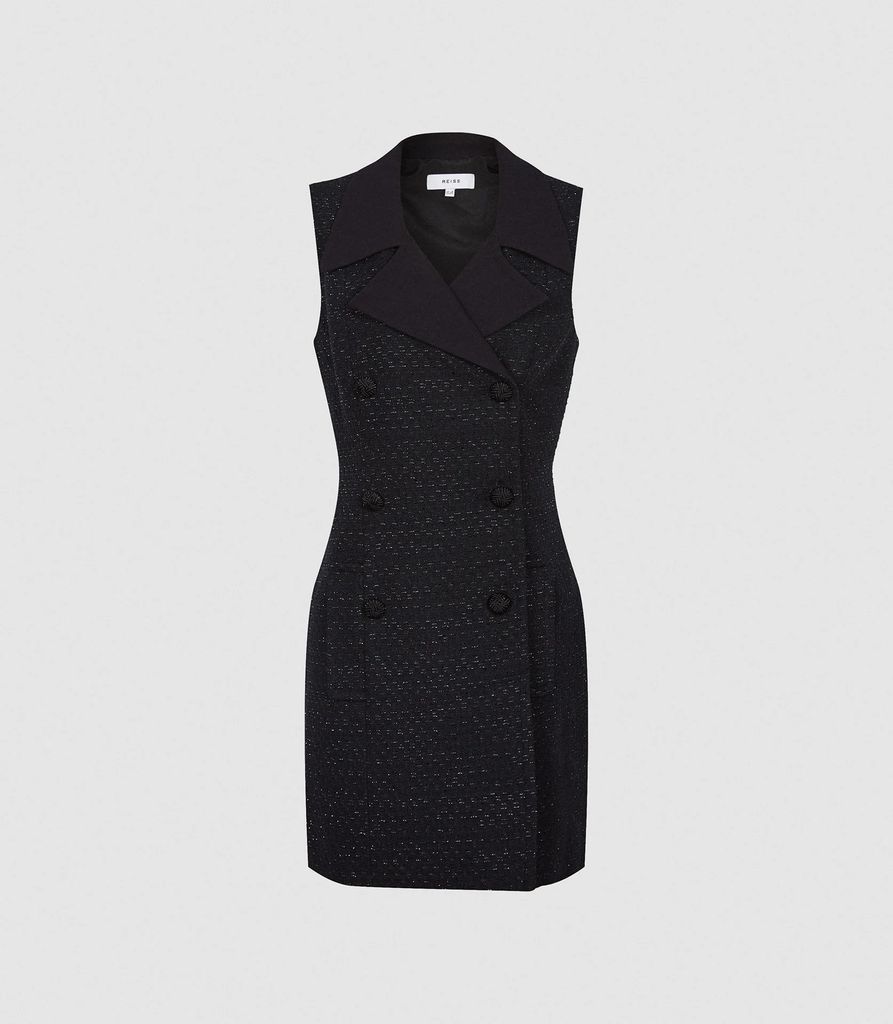 Maevie - Sleeveless Tuxedo Mini Dress in Black, Womens, Size 4