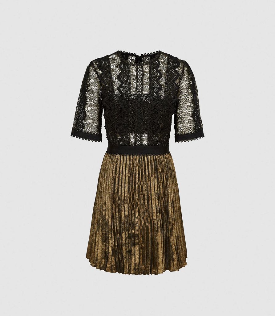 Athena - Lace Detailed Mini Dress in Black/Gold, Womens, Size 4