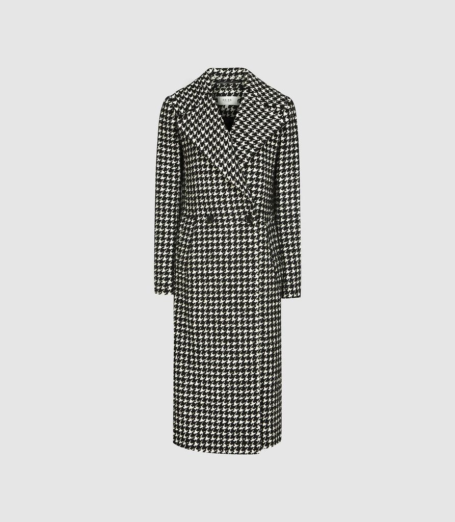 Celia - Dogtooth Check Overcoat in Monochrome, Womens, Size 4