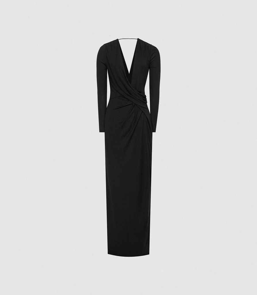 Lillian - Plunge Detail Maxi Dress in Black, Womens, Size 4