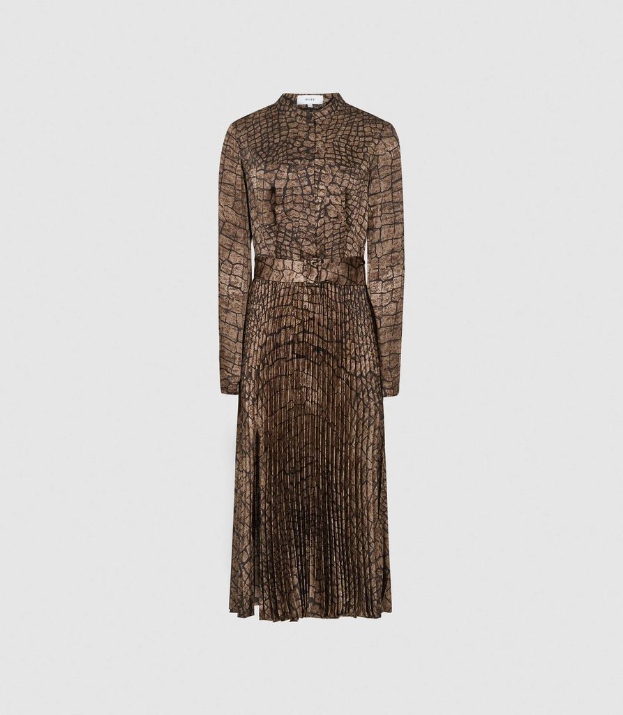 Avianna - Croc Print Midi Dress in Brown, Womens, Size 4