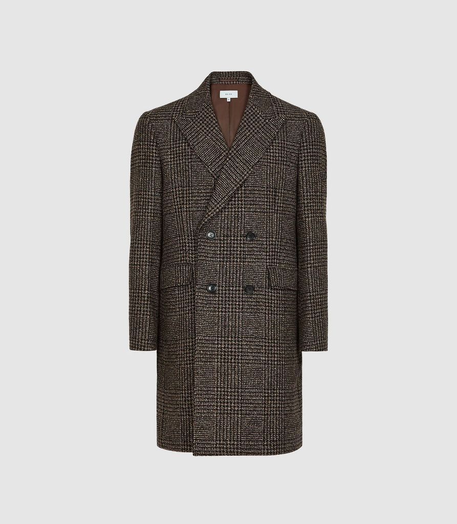 Merit - Checked Double Breasted Coat in Brown, Mens, Size XS