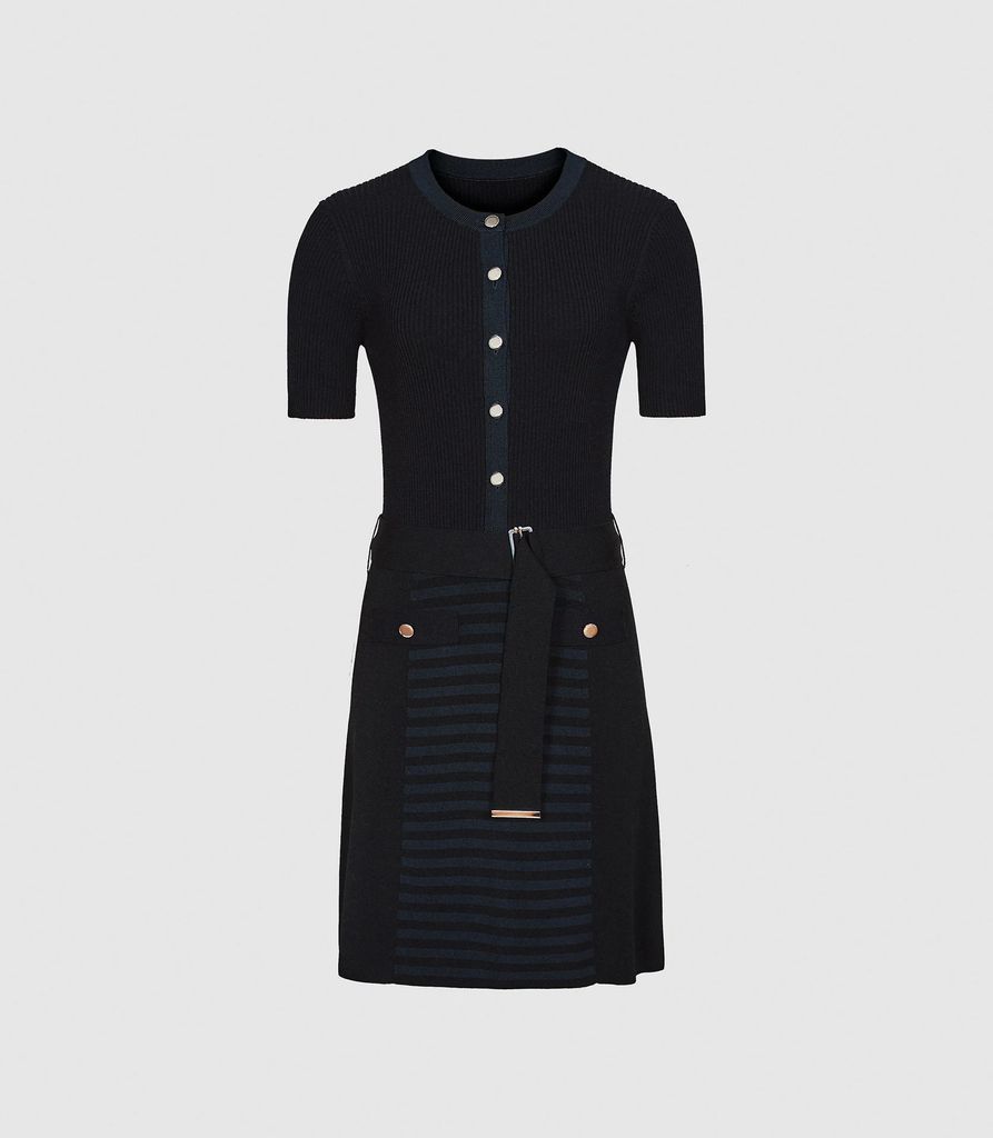 Kate - Belted Knitted Dress in Navy, Womens, Size XS