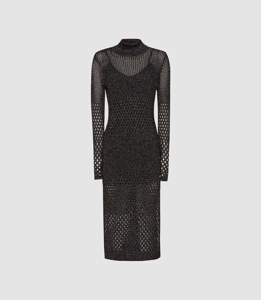 Antonella - Open-knit Bodycon Dress in Black, Womens, Size XS