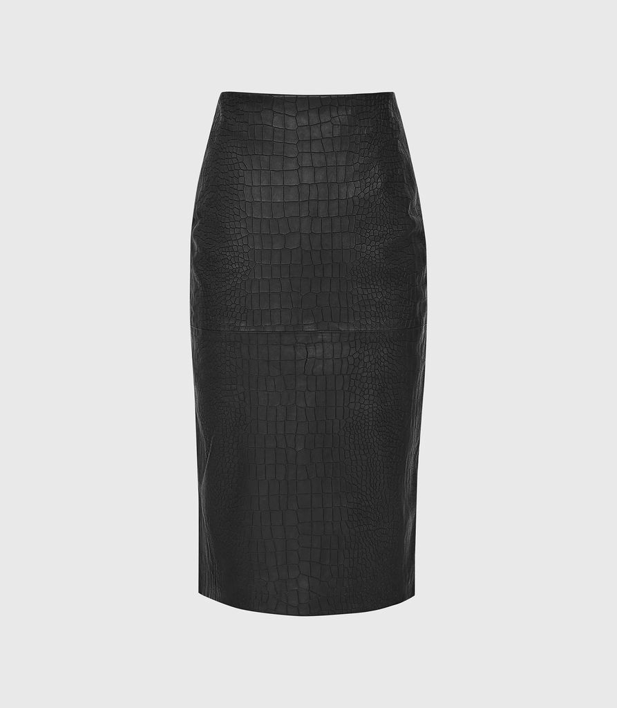 Arianne - Leather Paneled Pencil Skirt in Black, Womens, Size 4