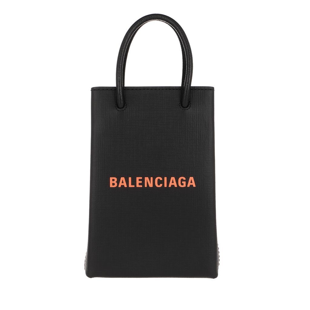 Cross Body Bags - Shopping Phone Holder Bag Leather Black/Fluo Orange - black - Cross Body Bags for ladies