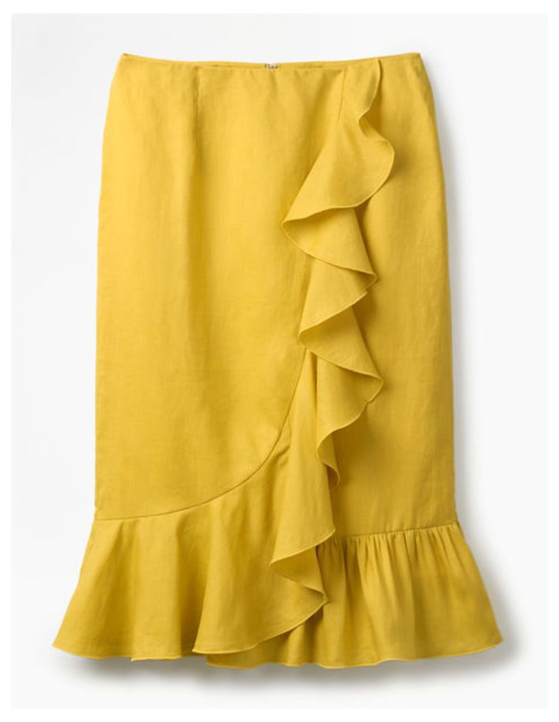 Neve Linen Skirt Yellow Women Boden, Yellow